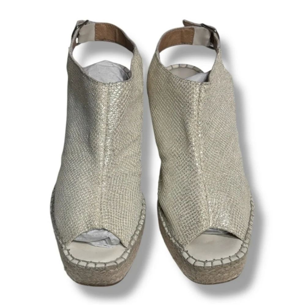 ANDRÉ ASSOUS Ivory Metallic Leather Lina Espadrilles Wedge Sandals